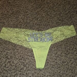 PINK Victoria's Secret Lace Trim Panty in Light Green "Lets Go Streaking"